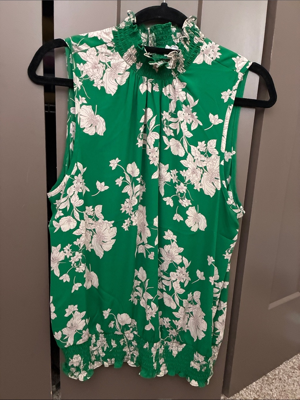 Sienna Sky Green Floral Smocked Mock-Neck Camisole